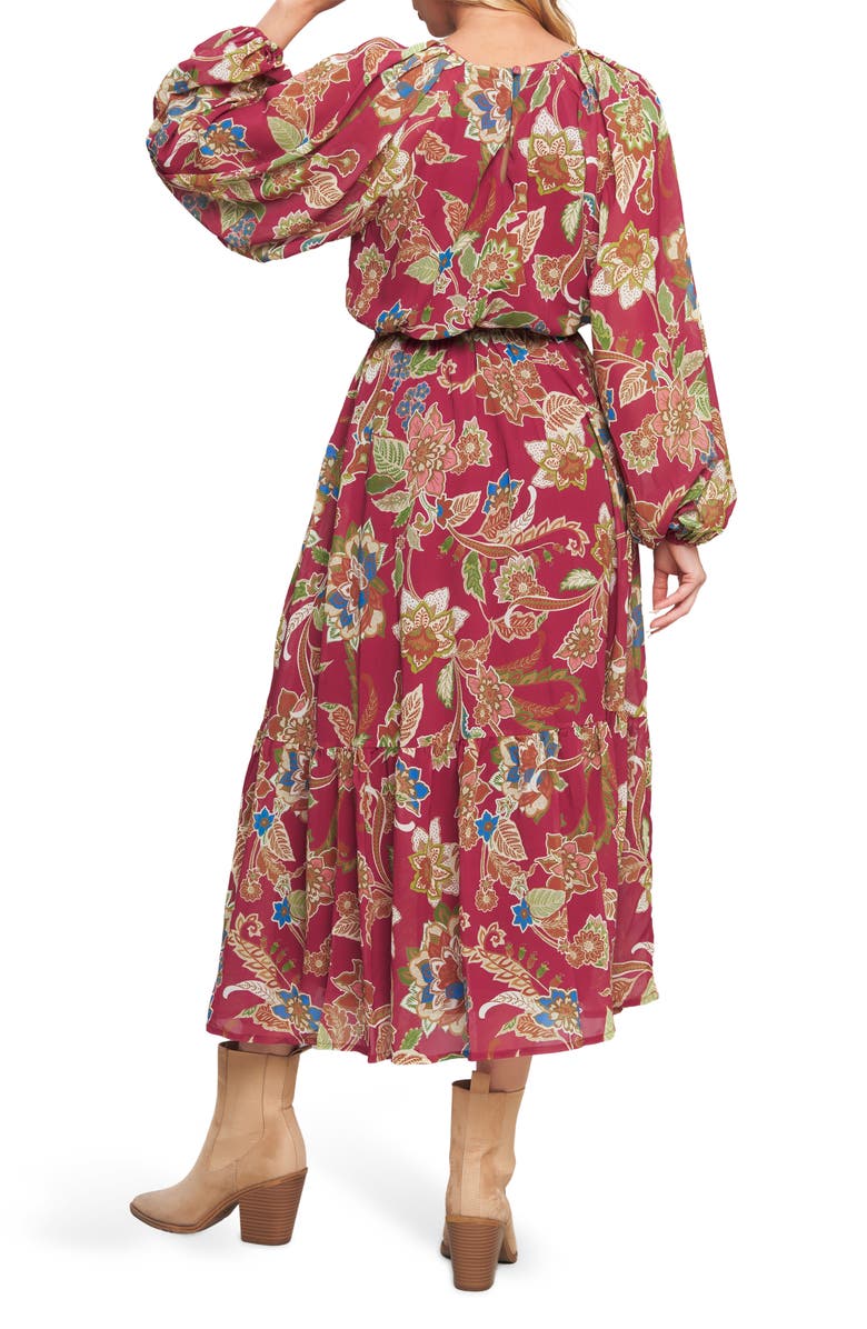 FLYING TOMATO Print Long Sleeve Maxi Dress, Alternate, color, Merlot
