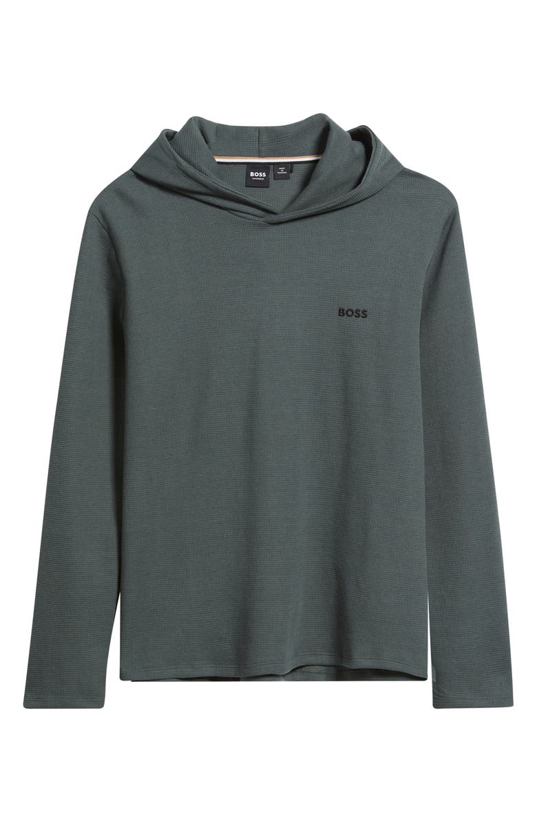 BOSS Waffle Knit Hooded Lounge T-Shirt, Alternate, color, Open Green
