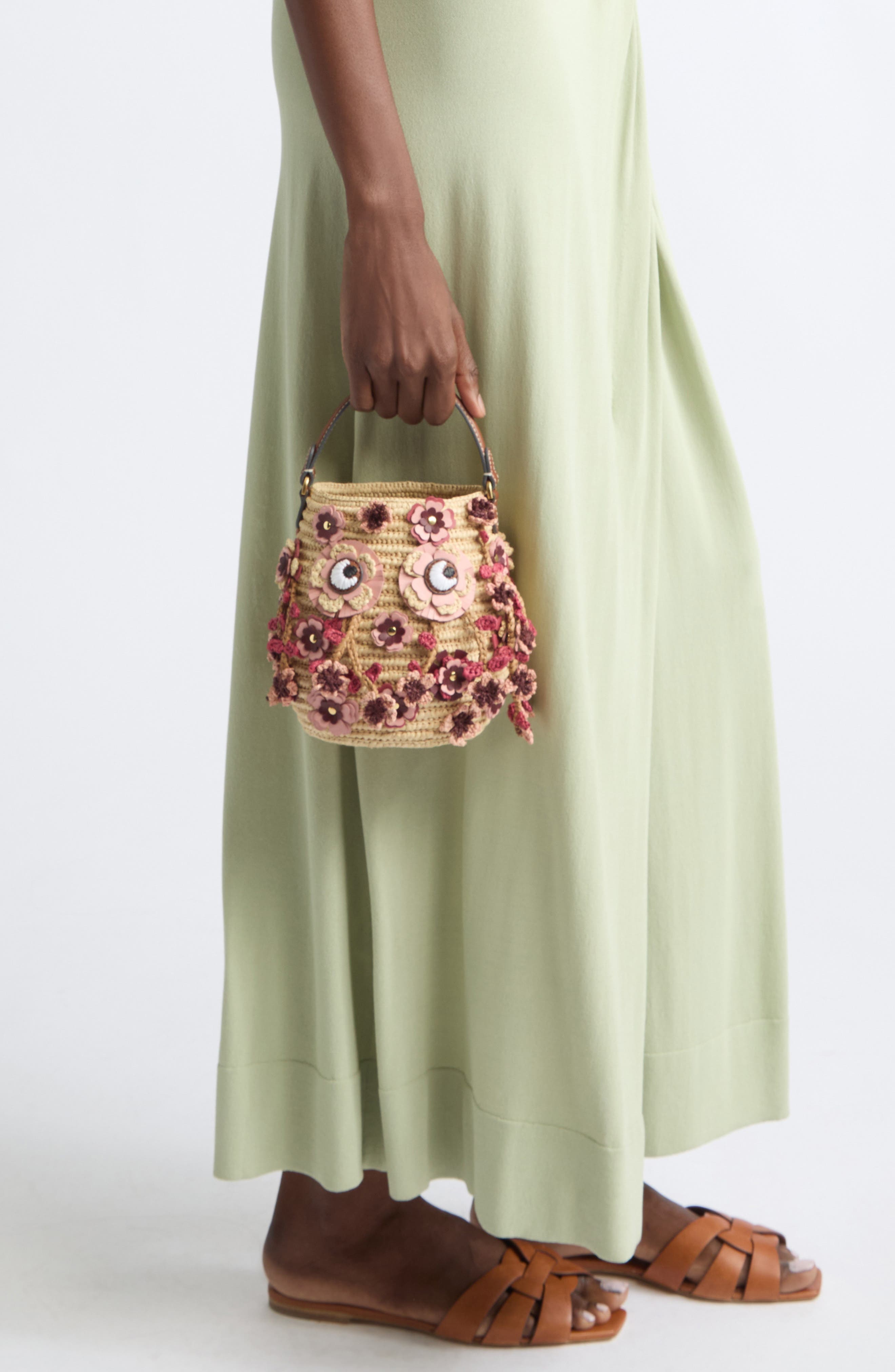 Blossom Creature Crochet Raffia Crossbody Bag, Alternate, color, NATURAL/ PINK