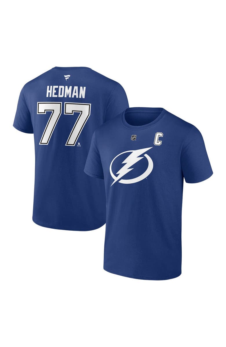 FANATICS Men's Fanatics Victor Hedman Blue Tampa Bay Lightning Authentic Stack Name & Number T-Shirt, Main, color, Blue
