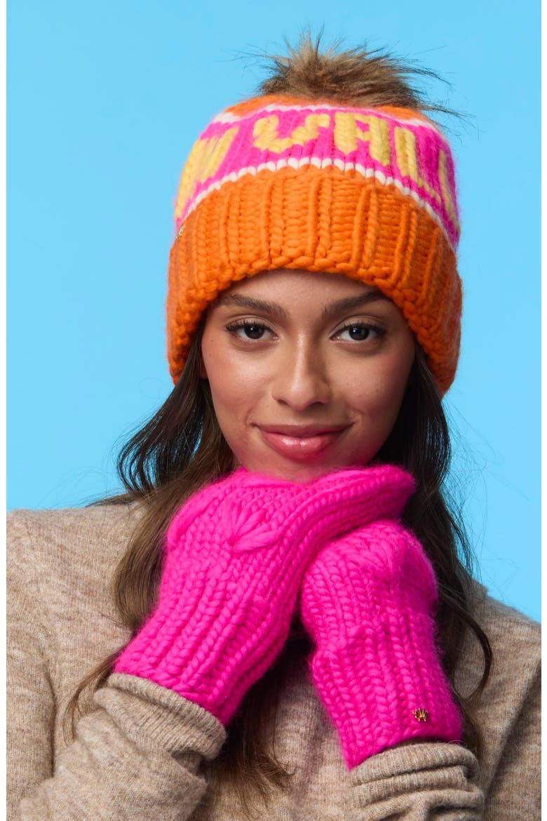 Ski Town Motley Mittens, Alternate, color, HOT PINK