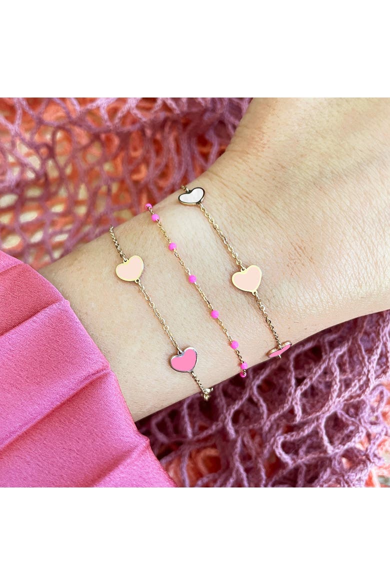Pink Mixed Heart Station Bracelet, Alternate, color, Pink Mixed