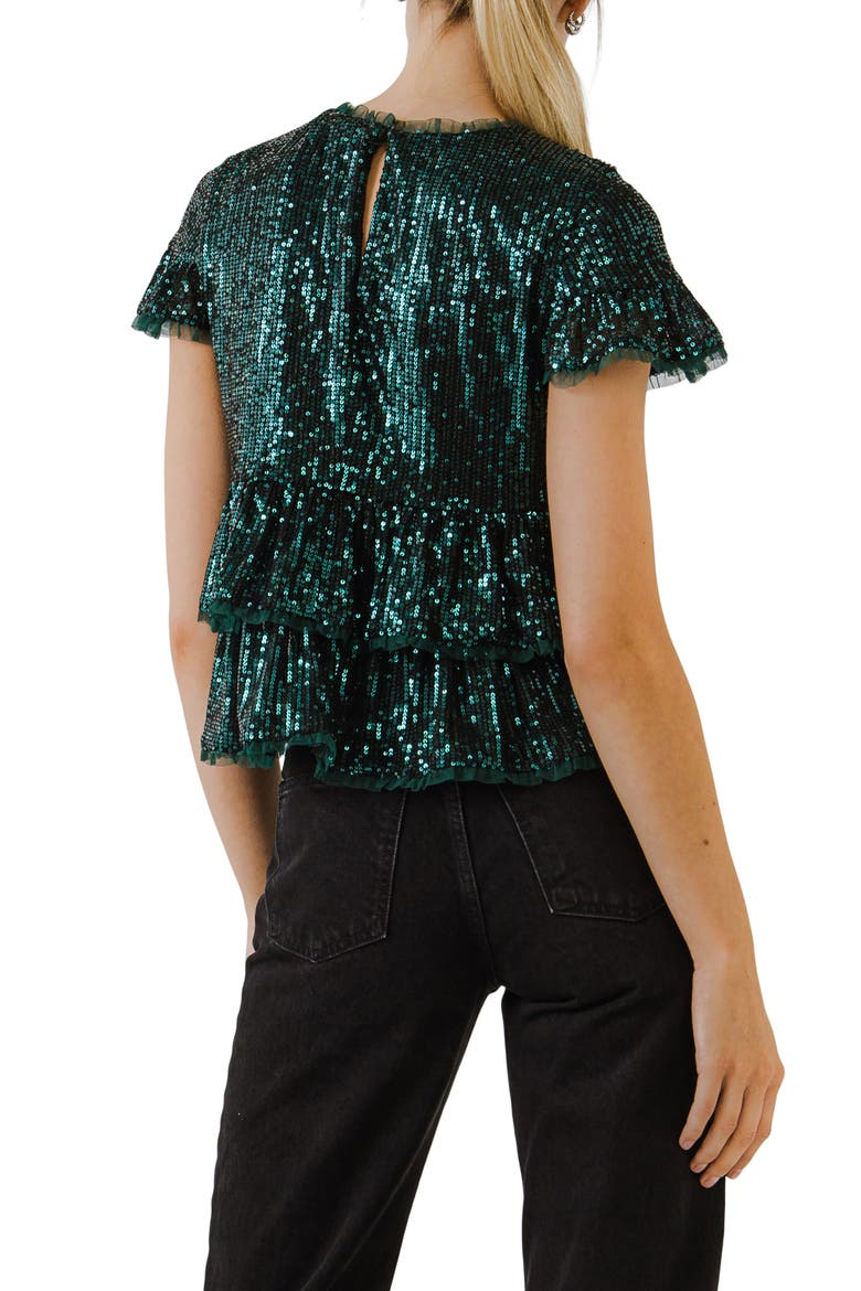 Sequin Babydoll Top, Alternate, color, GREEN
