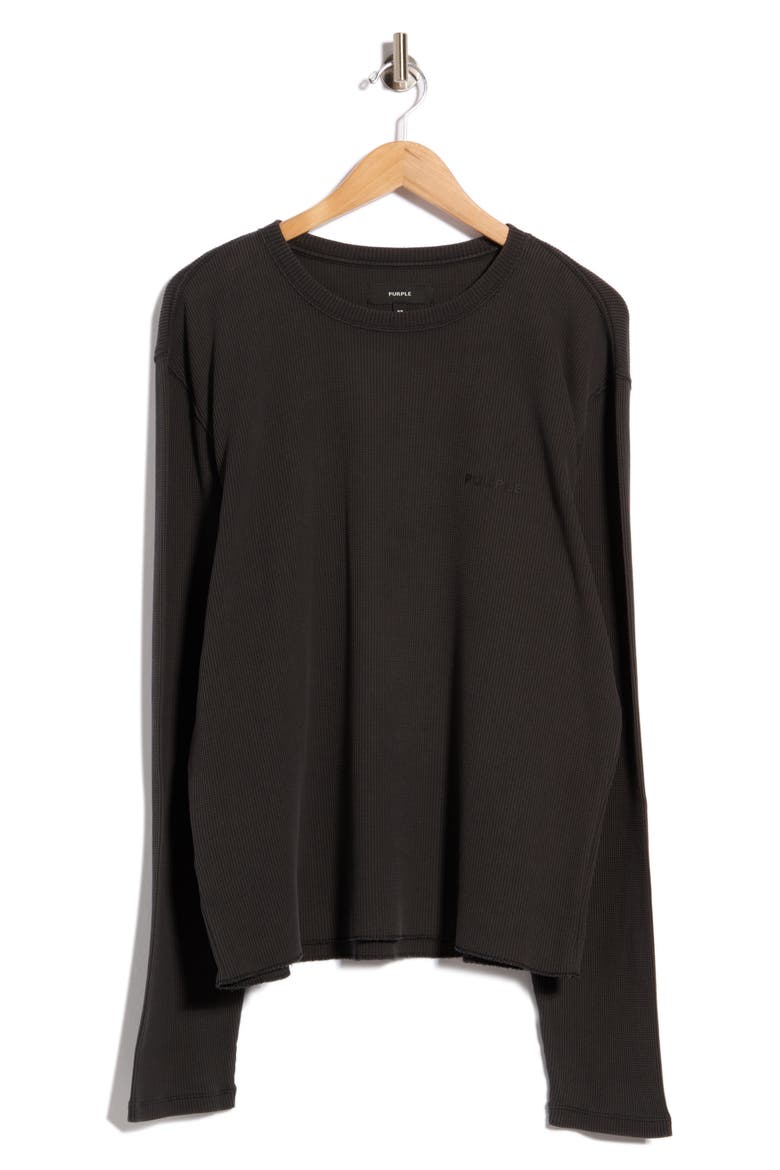 Waffle Knit Long Sleeve T-Shirt, Main, color, BLACK