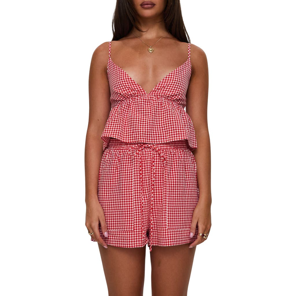 Princess Polly Lillie Gingham Camisole & Shorts Set In Red
