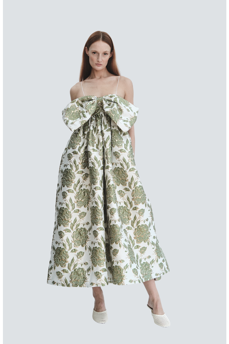 Brocade Bow Gown, Alternate, color, Emerald