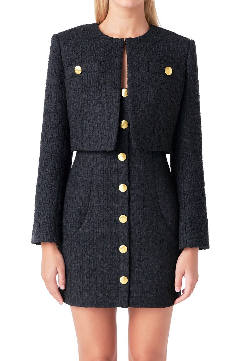 Crop Tweed Jacket, Alternate, color, BLACK