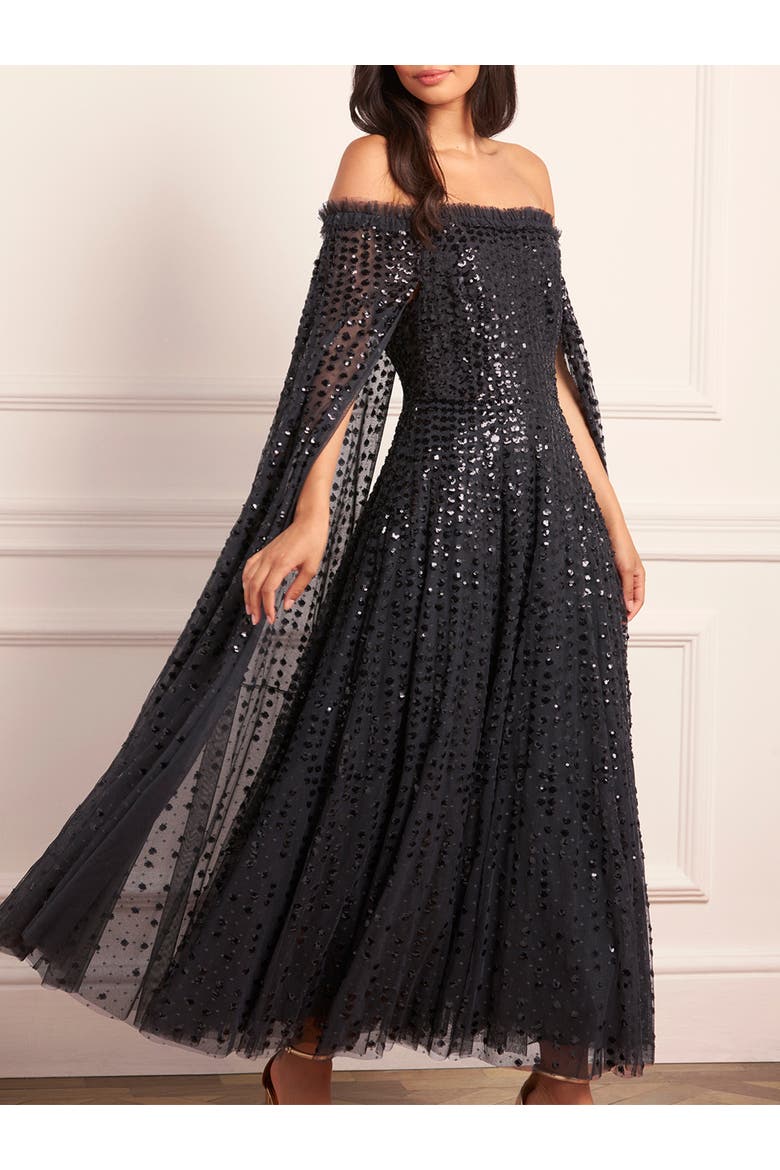 Raindrop Cape Ankle Gown, Alternate, color, Graphite