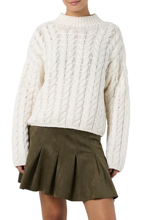 Haysa Mock Neck Cotton Blend Cable Sweater