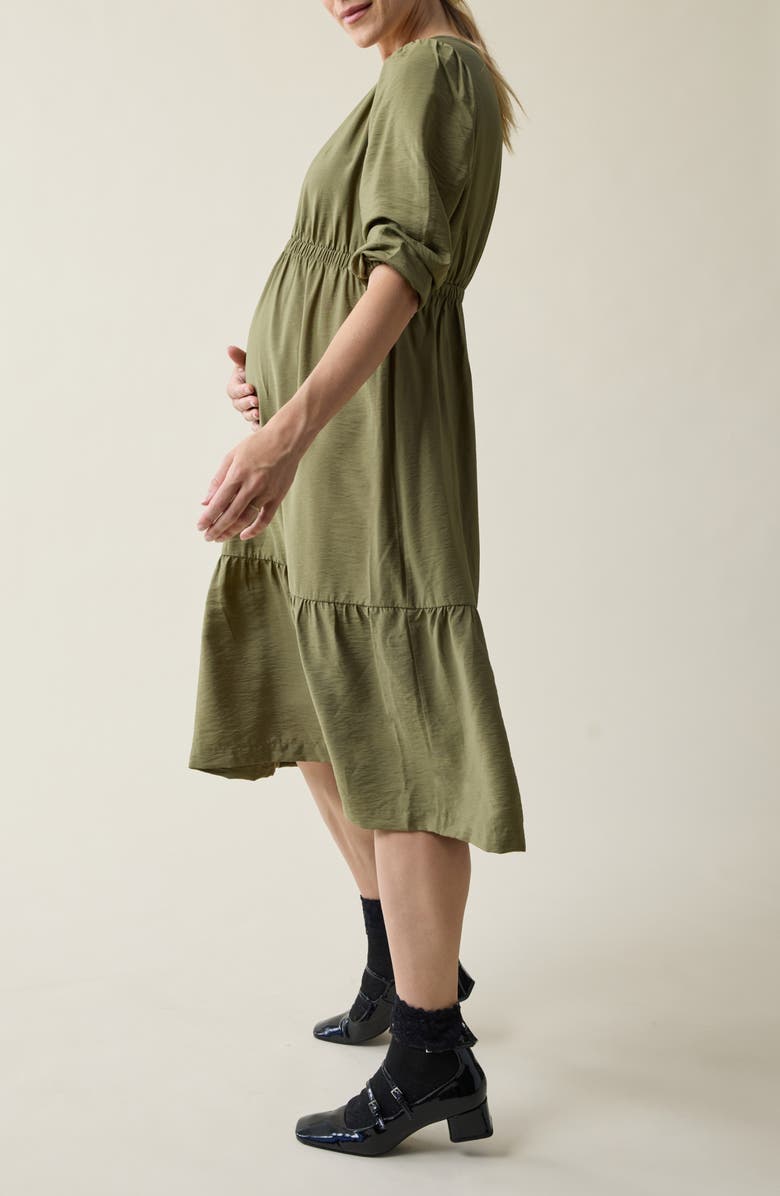 Ingrid & Isabel<sup>®</sup> Versatile Button Front Tiered Woven Maternity/Nursing Dress, Alternate, color, Olive
