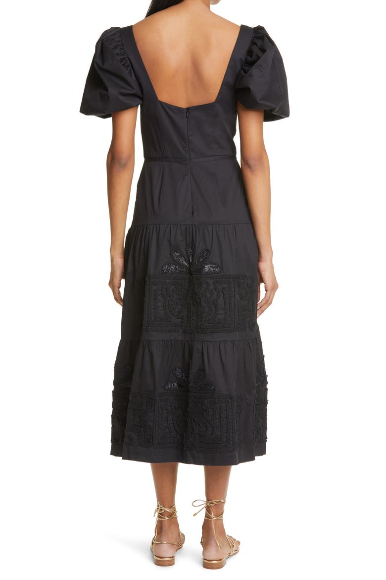 Unchanging Legacy Embroidered Puff Sleeve Dress, Alternate, color, BLACK