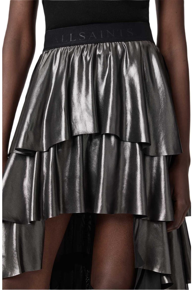 Cavarly Metallic High-Low Maxi Skirt, Alternate, color, METALLIC SILVER