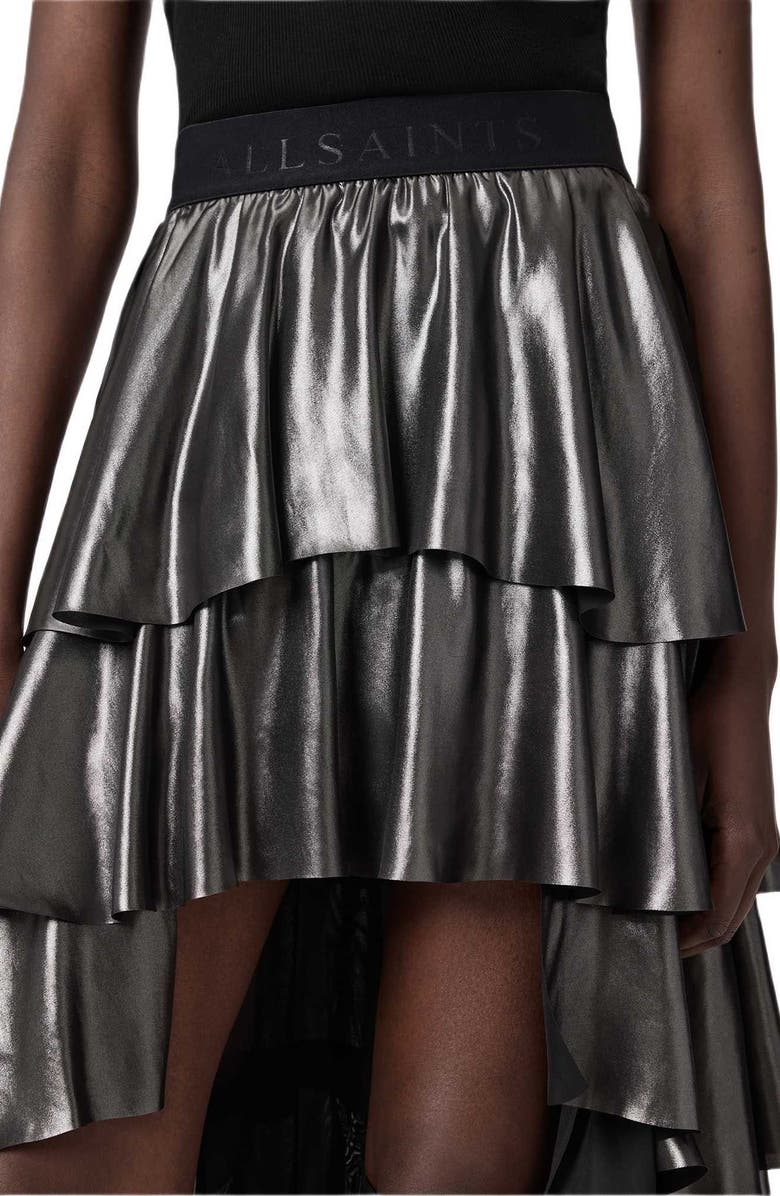 AllSaints Cavarly Metallic High-Low Maxi Skirt, Alternate, color, Metallic Silver