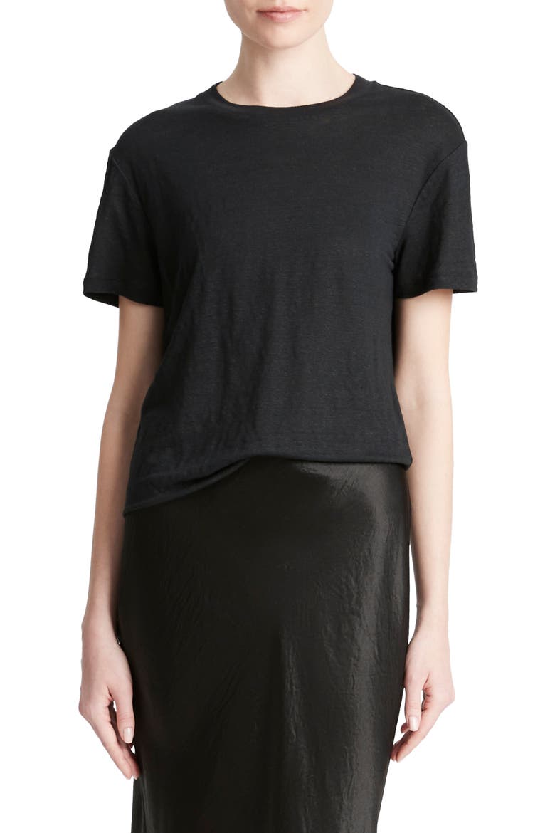 Crewneck Linen T-Shirt, Main, color, BLACK
