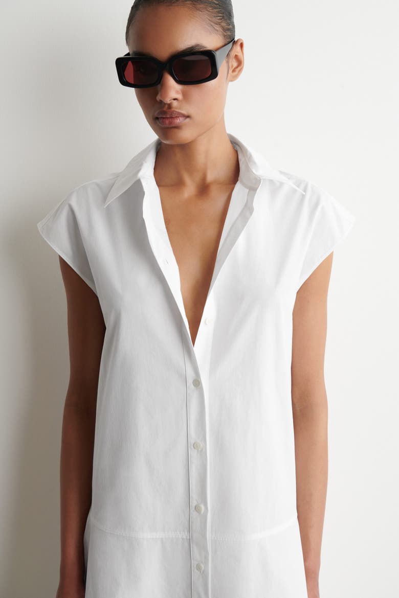 Sleeveless Cotton-poplin Shirt Dress, Alternate, color, WHITE