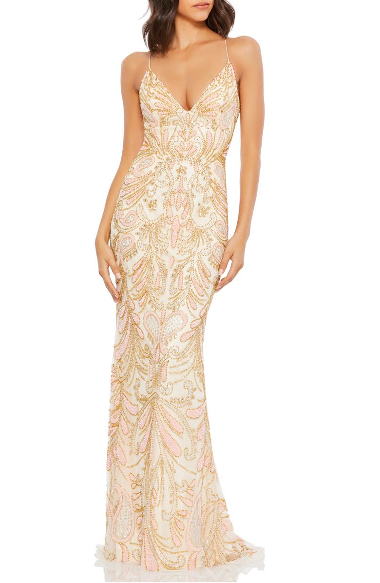 Mac Duggal Beaded Strappy Back Gown, Main, color,