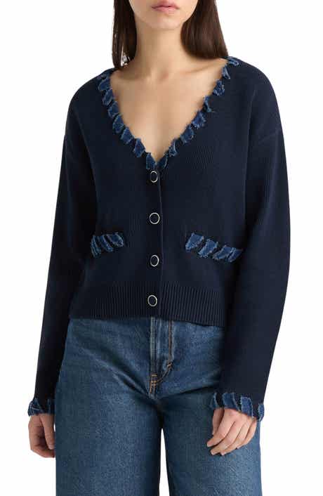 NVLT Denim Trim Cardigan Sweater