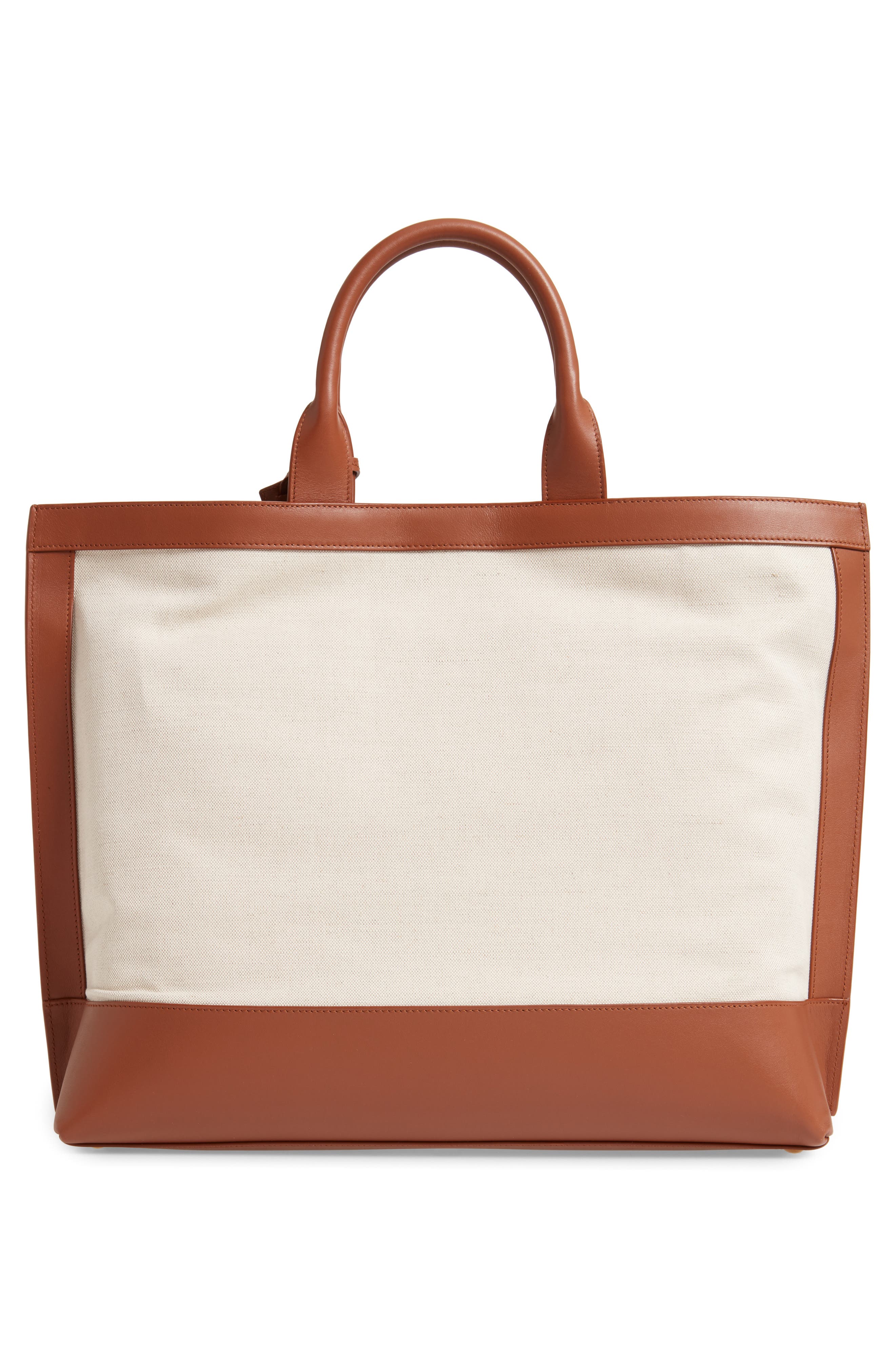 Saint Laurent Tag Canvas & Leather Tote, Alternate, color, 