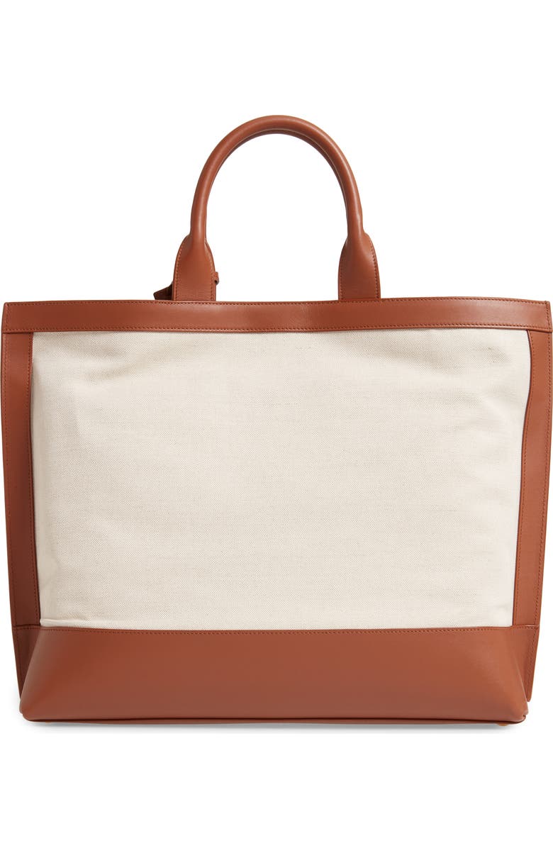 Saint Laurent Tag Canvas & Leather Tote, Alternate, color,