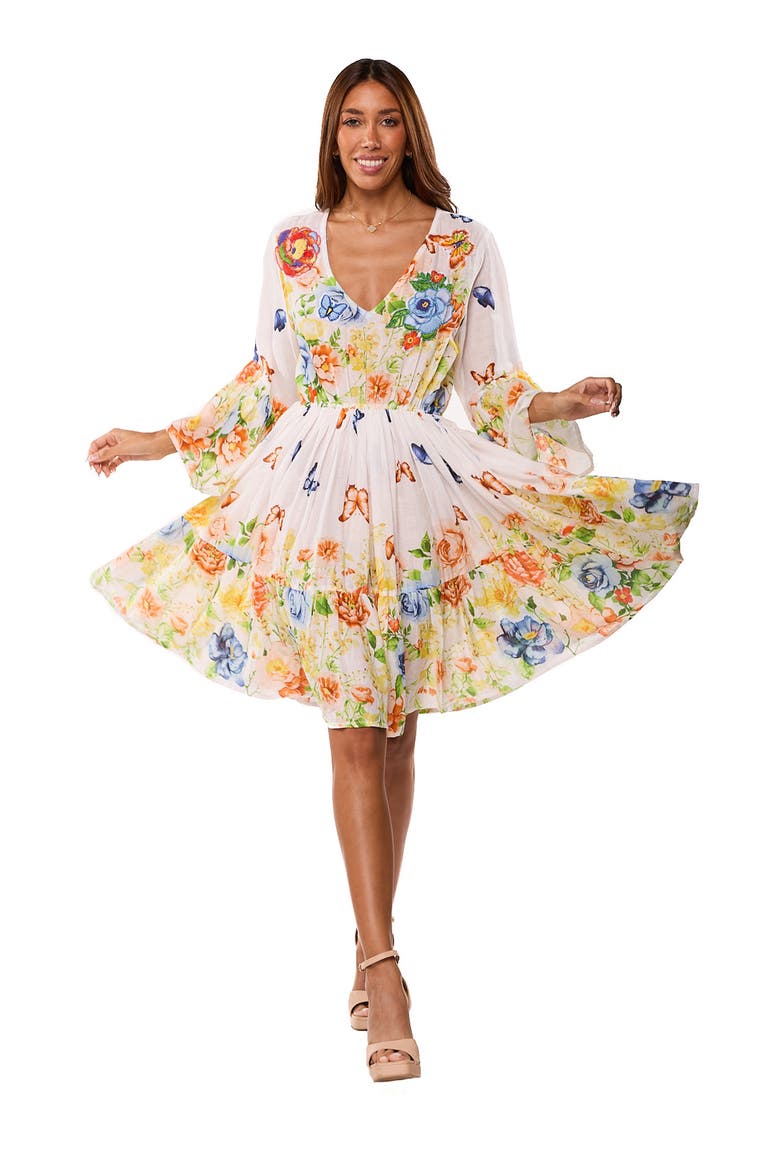 Floral Bell Sleeve Minidress, Alternate, color, WHITE