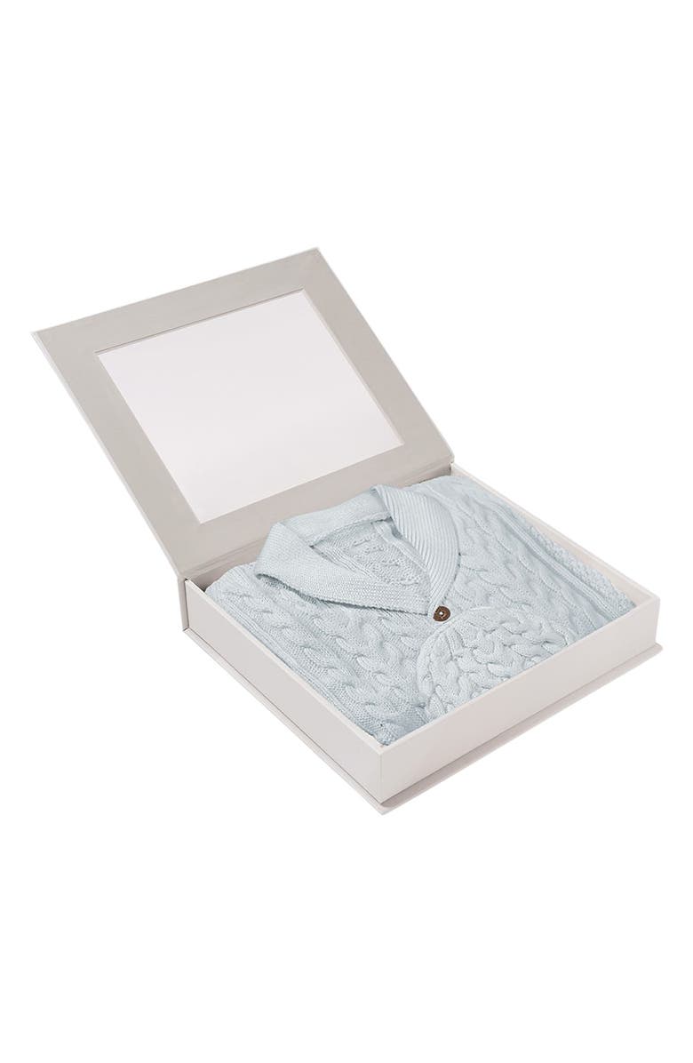 Elegant Baby Horseshoe Cable Knit Cotton Cardigan & Hat Set, Alternate, color, Blue