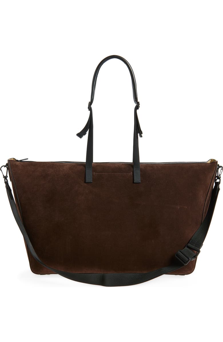 Moncler Carlo Suede Duffle Bag, Alternate, color, Chocolate