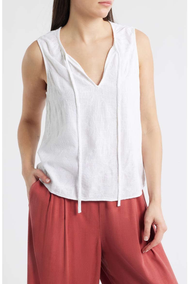 Floral Embroidered Split Neck Tank, Main, color, WHITE