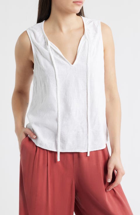 Floral Embroidered Split Neck Tank