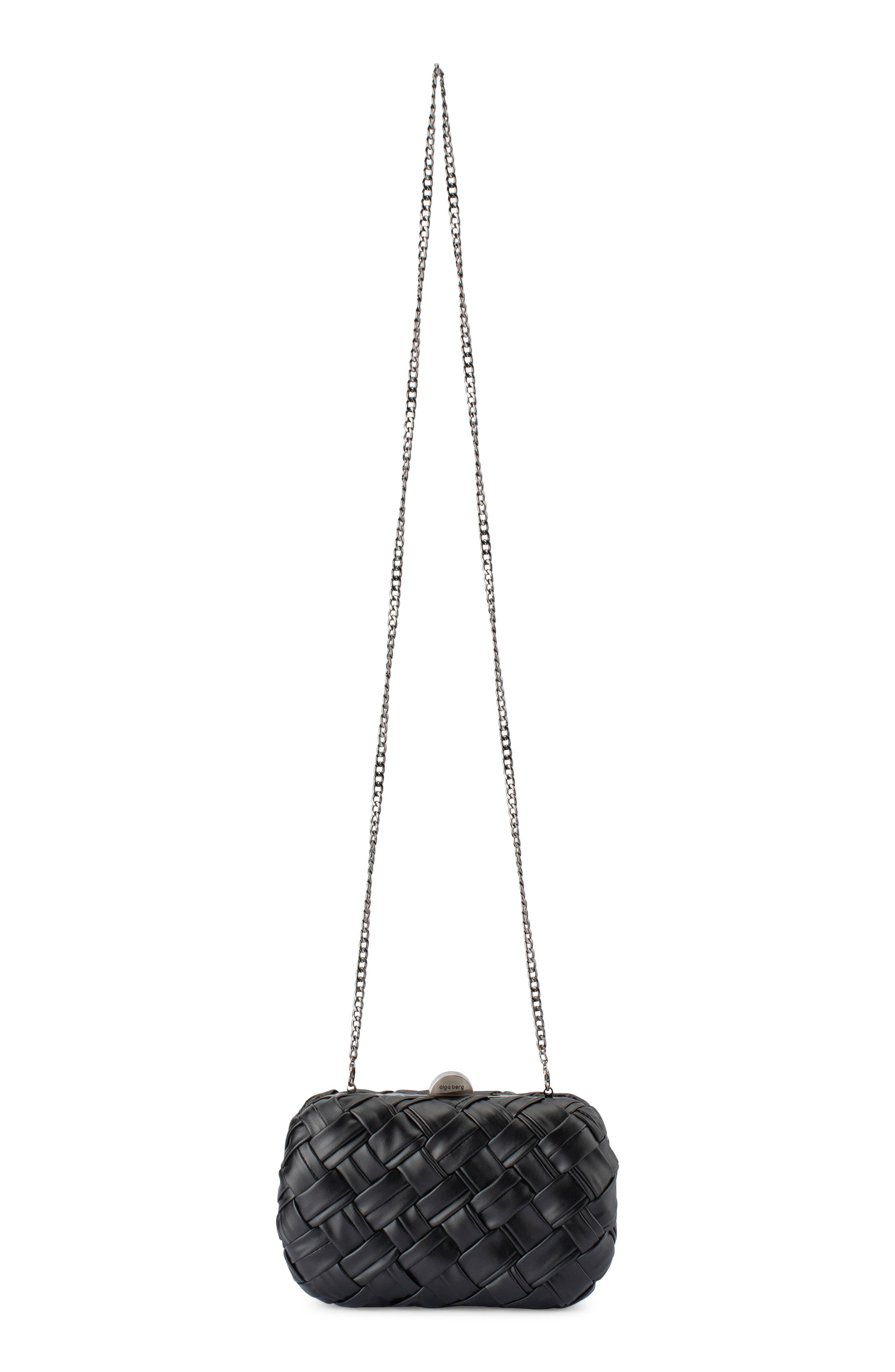 Olga Berg Haven Woven Faux Leather Frame Clutch, Alternate, color, Black