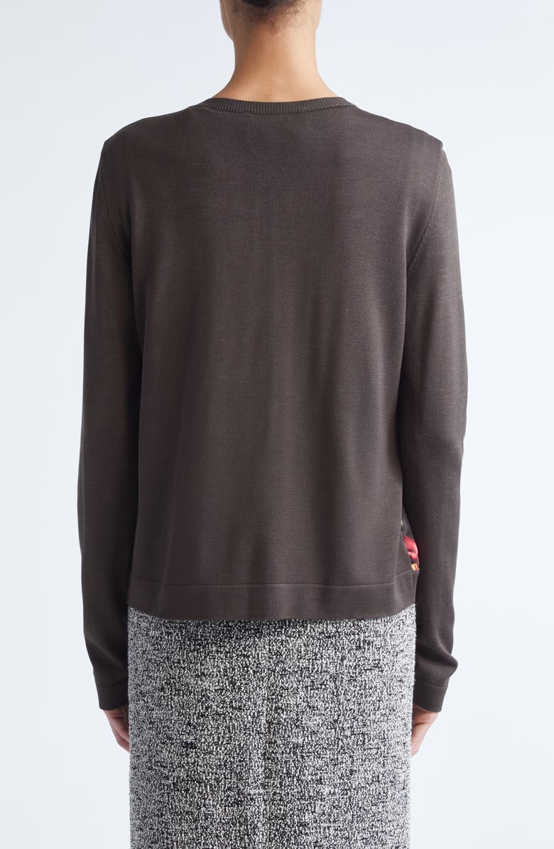 Oscar de la Renta Peony Print Silk Blend Cardigan, Alternate, color, Brown Multi