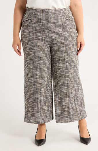 High Waist Ankle Palazzo Stretch Tweed Pants