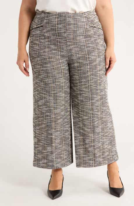 High Waist Ankle Palazzo Stretch Tweed Pants