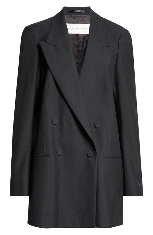Dries Van Noten Blink Double Breasted Oversize Wool Toile Jacket In Black