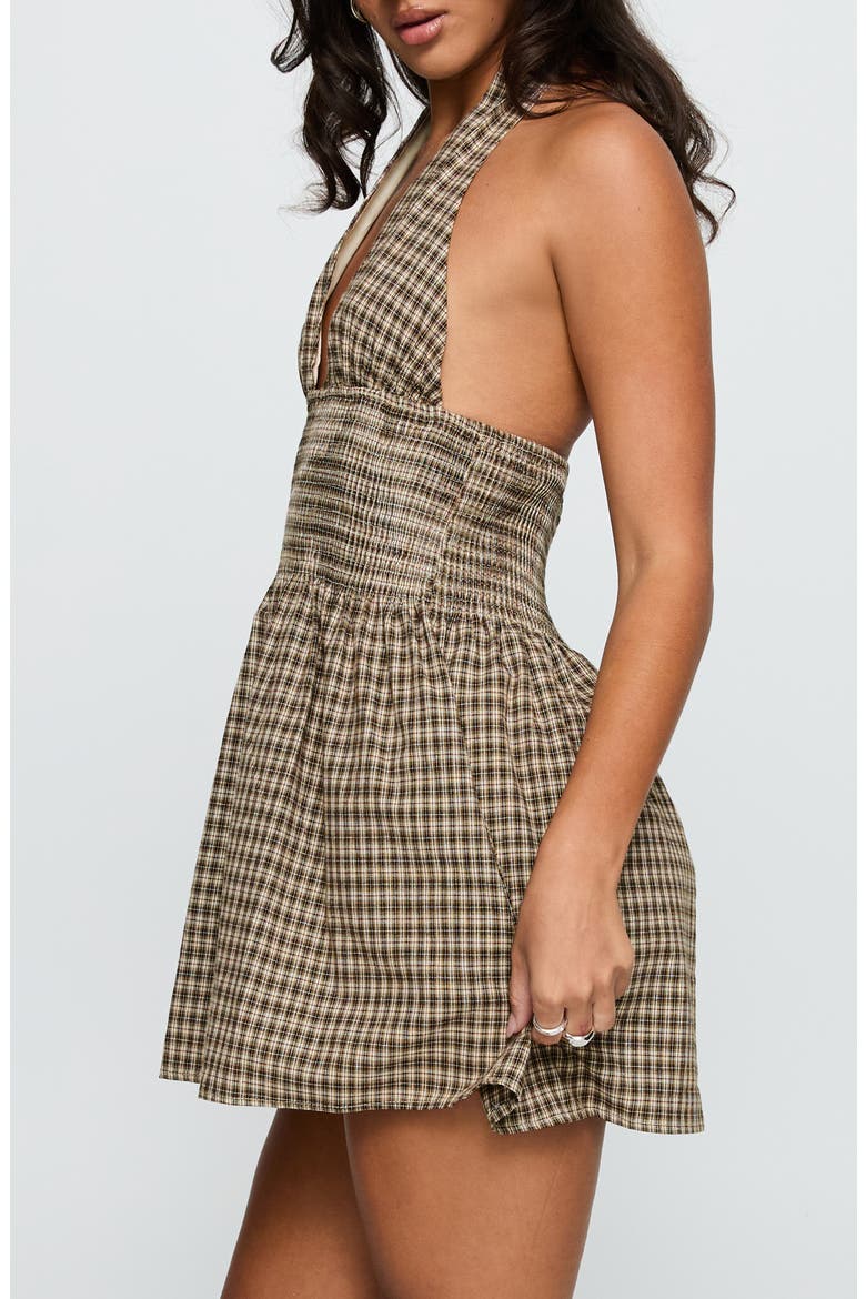 Juanette Check Halter Minidress, Alternate, color, BROWN CHECK