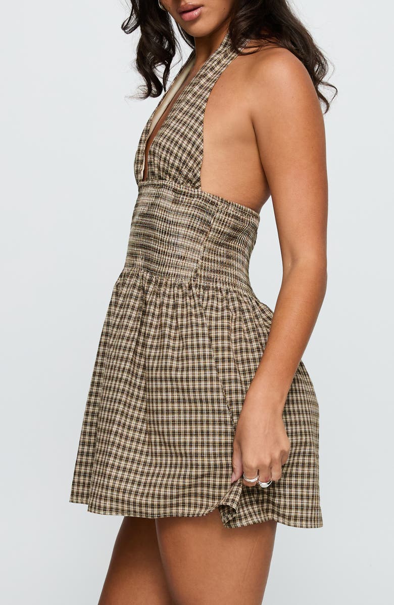 Princess Polly Juanette Check Halter Minidress, Alternate, color, Brown Check