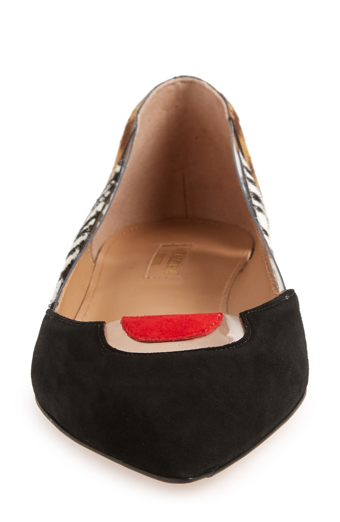 Aquazzura Fearless Animal Print Ballet Flat with Genuine Calf Hair Trim, Alternate, color, 