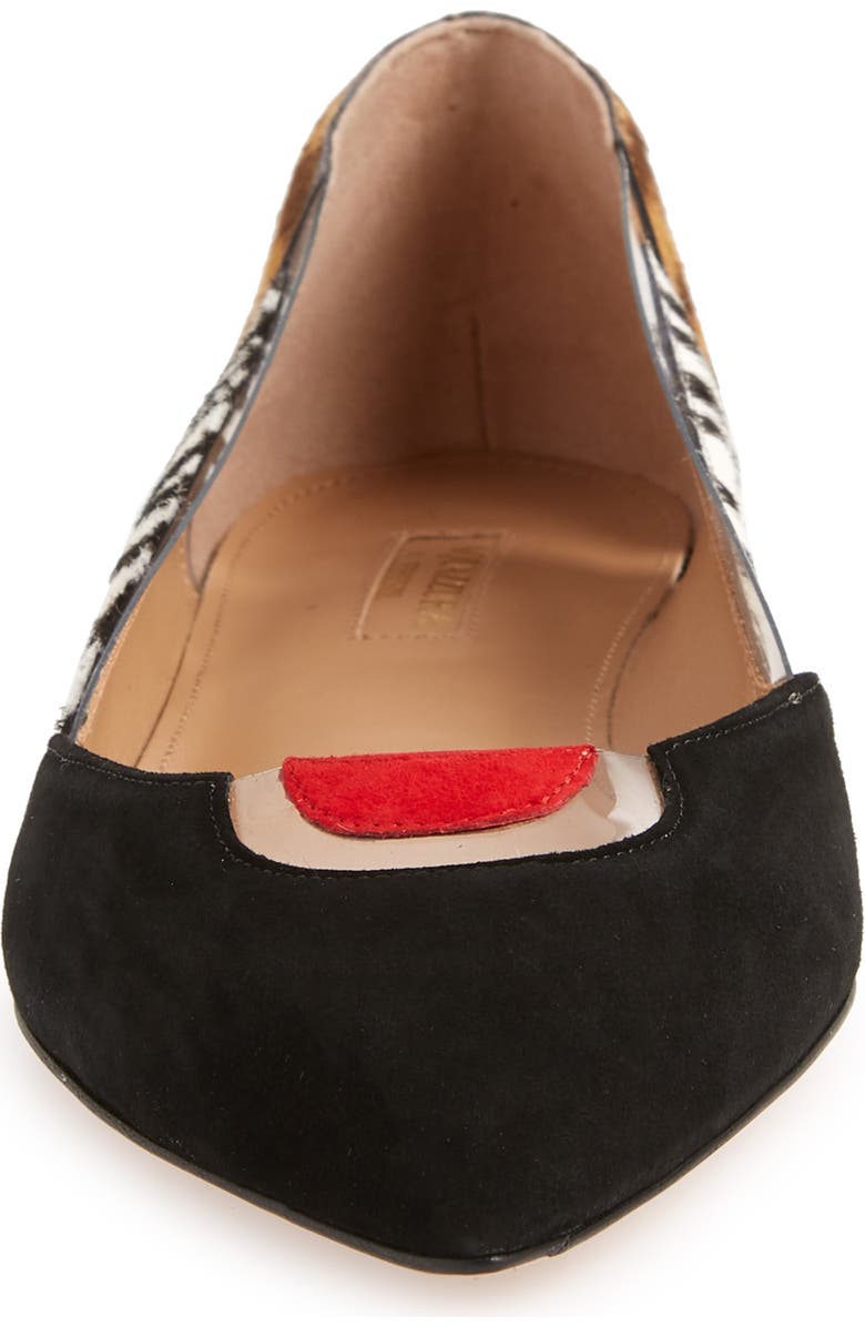 Aquazzura Fearless Animal Print Ballet Flat with Genuine Calf Hair Trim, Alternate, color,