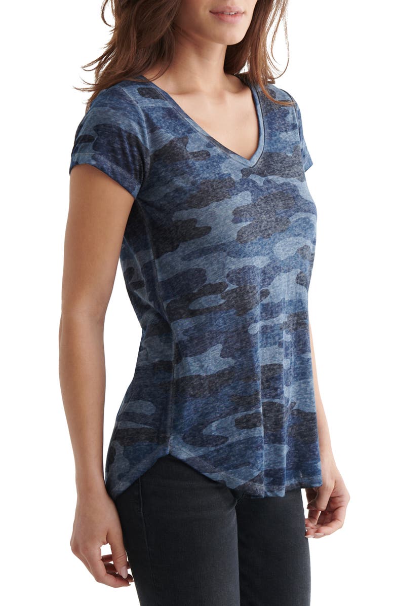 Lucky Brand Camo Burnout T-Shirt, Alternate, color, Blue Multi