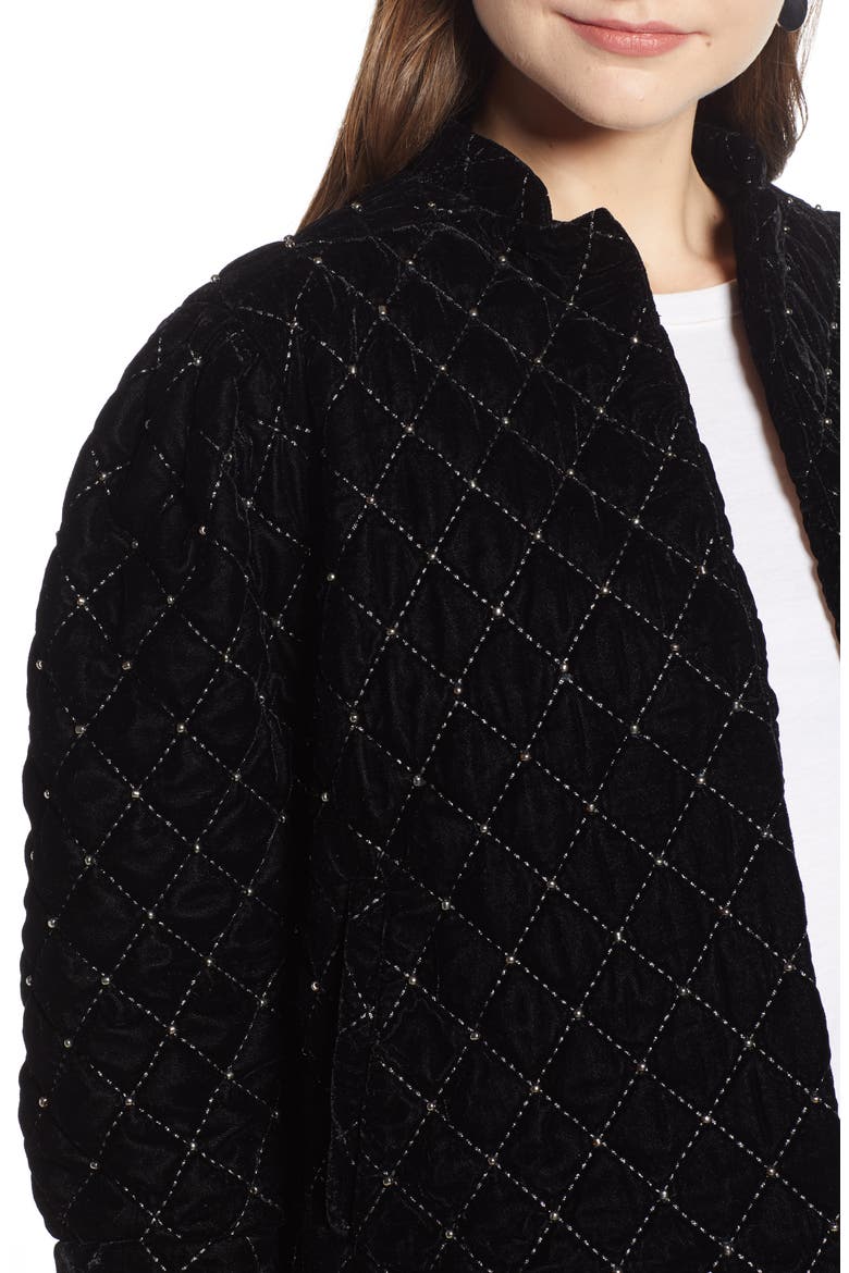 Quilted Velvet Jacket (Nordstrom Exclusive), Alternate, color, BLACK
