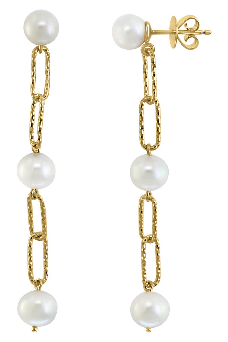 Paper Clip Freshwater Pearl Drop Earrings, Main, color, WHITE