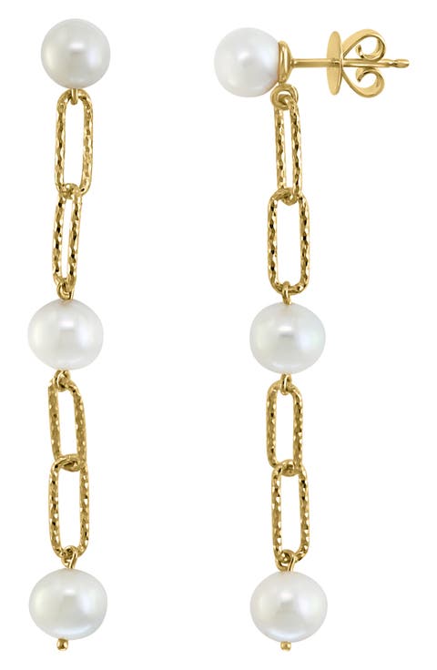 Paper Clip Freshwater Pearl Drop Earrings