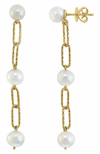 Paper Clip Freshwater Pearl Drop Earrings