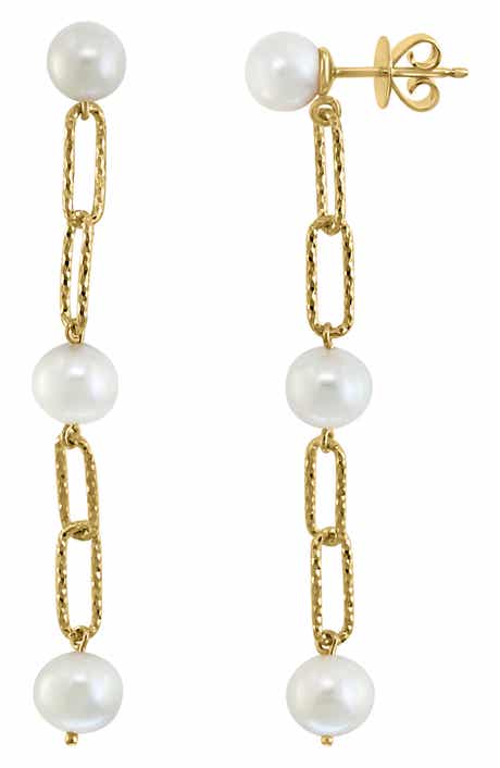 EFFY Paper Clip Freshwater Pearl Drop Earrings