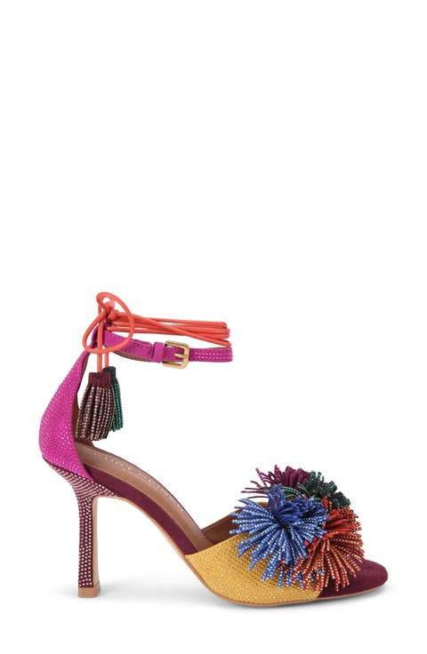 Pompom Ankle Strap Sandal (Women)