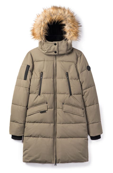 Addie Water Resistant Quilted Faux Fur Trim Hooded Parka