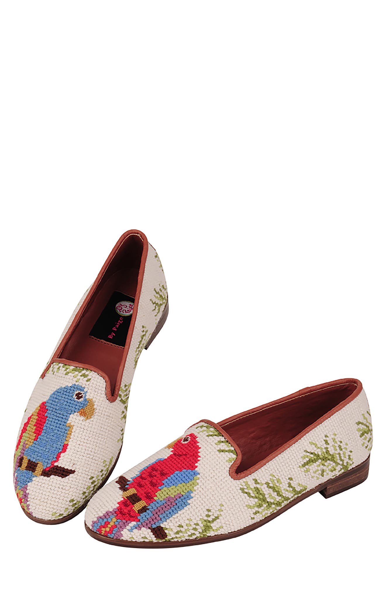 Needlepoint Parrot Flat, Alternate, color, TAN MULTI