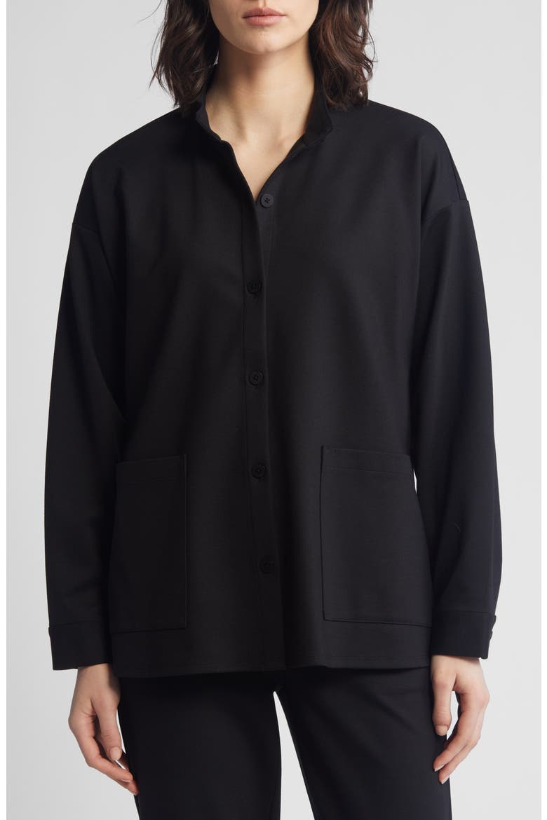 Stand Collar Overshirt, Alternate, color, BLACK