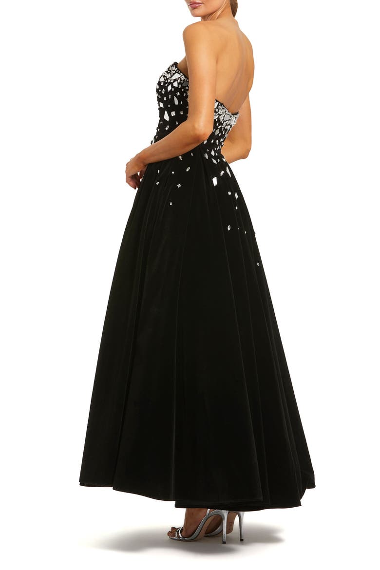 Women's Strapless Embellished Velvet Midi Dress, Alternate, color, Black