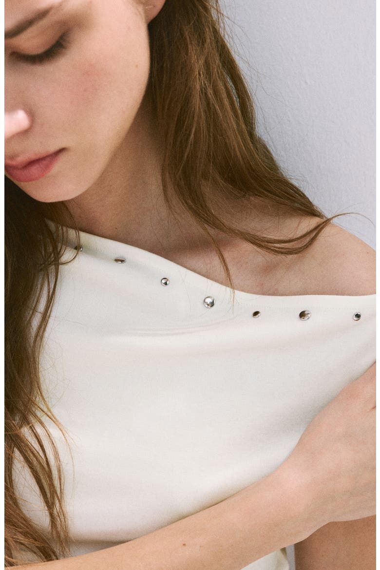 Asymmetrical Studded T-Shirt, Alternate, color, OFF WHITE