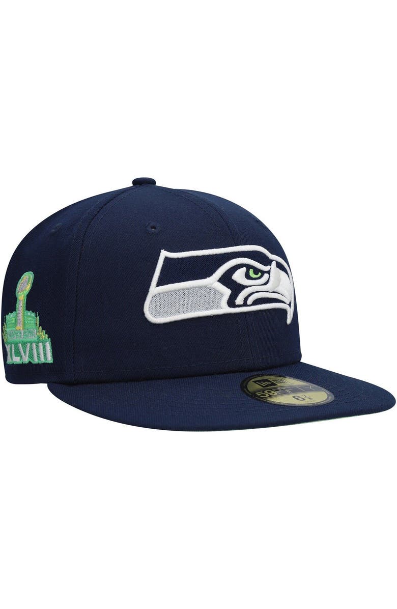 New Era Men's New Era College Navy Seattle Seahawks Super Bowl XLVIII Citrus Pop 59FIFTY Fitted Hat, Main, color, 